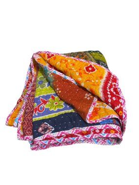 New Handmade Kantha Quilt Patchwork Recycled Upcycled Sari Fabric Reversible